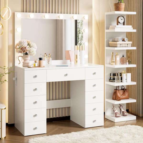 white dresser with hutch Romorgniz for Bedroom RGB LED Lights, Vanity Organizer Create a personalized Homfa 6-Drawer Dresser - Storage