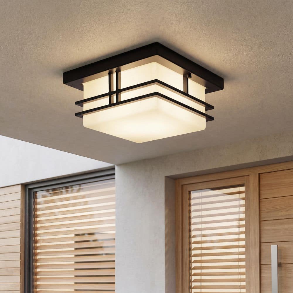 KICHLER Tremillo 2-Light Black Outdoor Porch Ceiling Flush Mount