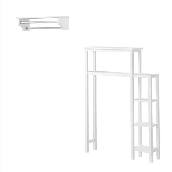 Alaterre Furniture Dover 35 in. W Over Toilet Space Saver with Side Shelving, 27 in. W Bathroom Shelf with 2-Towel Rods in White