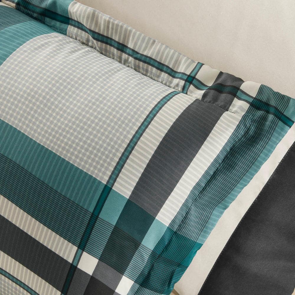 Twin Black and Teal Plaid Microfiber Bed in a Bag Set