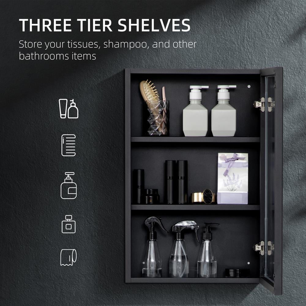Black Steel Wall Mounted Medicine Cabinet with Mirror