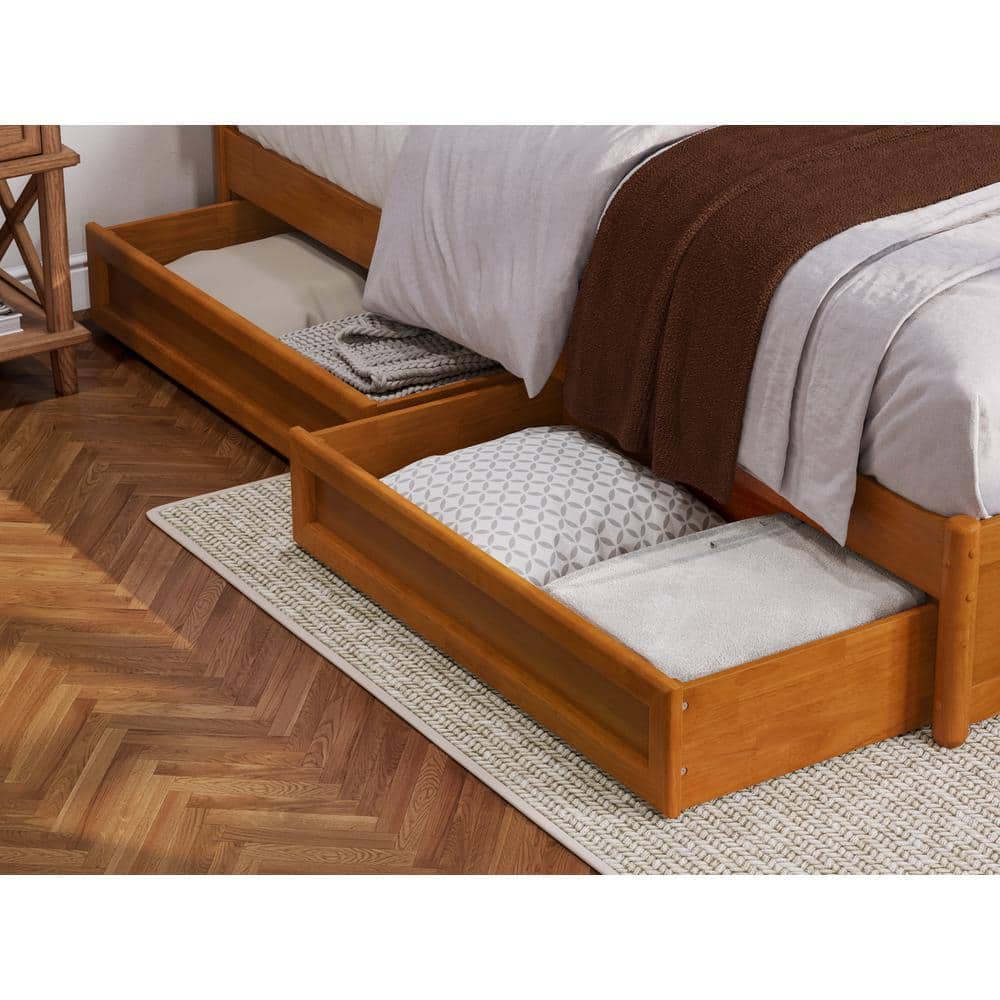 Wesley King Light Toffee Wood Platform Bed with Storage Drawers