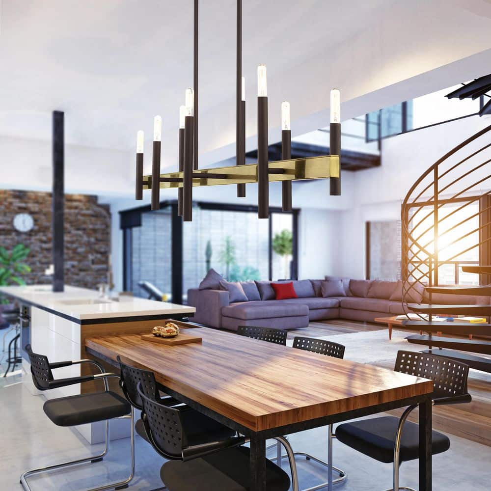 Denmark 8-Light Bronze and Brass Linear Chandelier