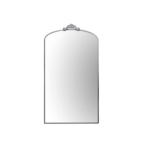 Unbranded Antique Silver 36 in. W x 66 in. H Vintage Ornate Arched Floor Mirror for Living Room