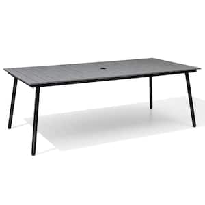 82.48 in. Gray Rectangular Aluminum Outdoor Patio Dining Table with Wood-Like Tabletop