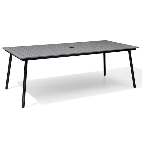 Crestlive Products 82.48 in. Gray Rectangular Aluminum Outdoor Patio Dining Table with Wood-Like Tabletop