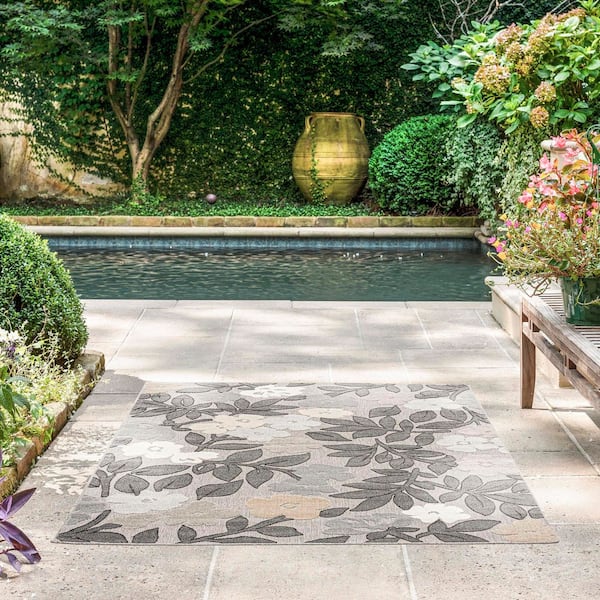 Tayse Rugs Oasis Floral Beige 8 ft. x 10 ft. Indoor/Outdoor Area