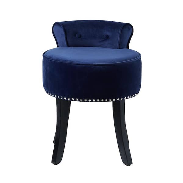 Inspired Home Margot Nailhead Trim Rolled Back Navy Velvet Vanity Stool