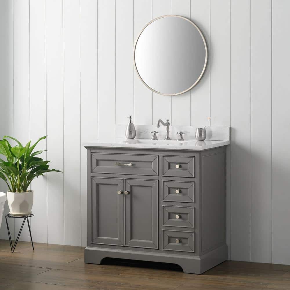Thompson 36'' Gray Freestanding Bathroom Vanity with Ceramic Sink