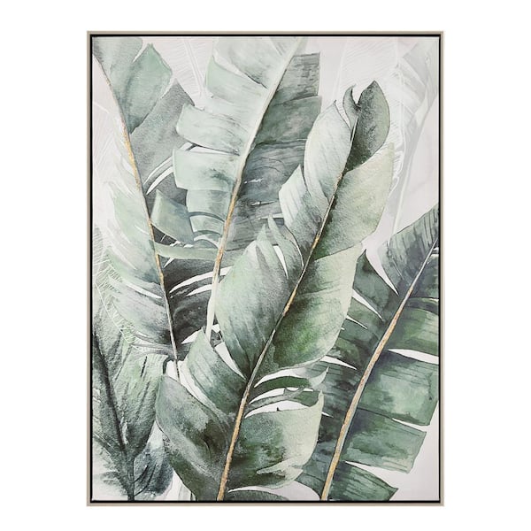 PRIVATE BRAND UNBRANDED Musa 2 Green Framed Abstract Canvas Transfer Wall Art Print 32 in. x 24 in.