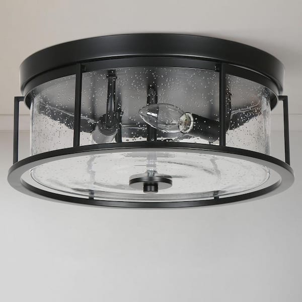 LNC 13 in. 3-Light Modern Black Industrial Metal Cage Flush Mount