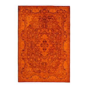 One-of-a-Kind Contemporary Orange 6 ft. x 9 ft. Hand Knotted Overdyed Area Rug