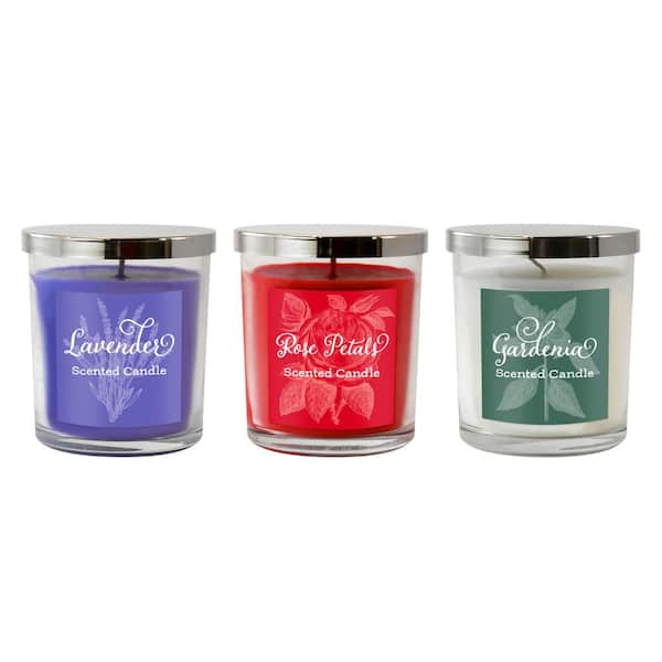 LUMABASE Floral Collection Scented Candles in 10 oz. Glass Jars (Set of 3)