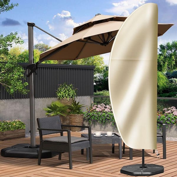 14 foot cantilever patio umbrella PURPLE LEAF Market with Base 14ft Double-Sided Cream The PURPLE LEAF 15 FT Patio Market Umbrella Cantilever Umbrellas: Patio Umbrellas |