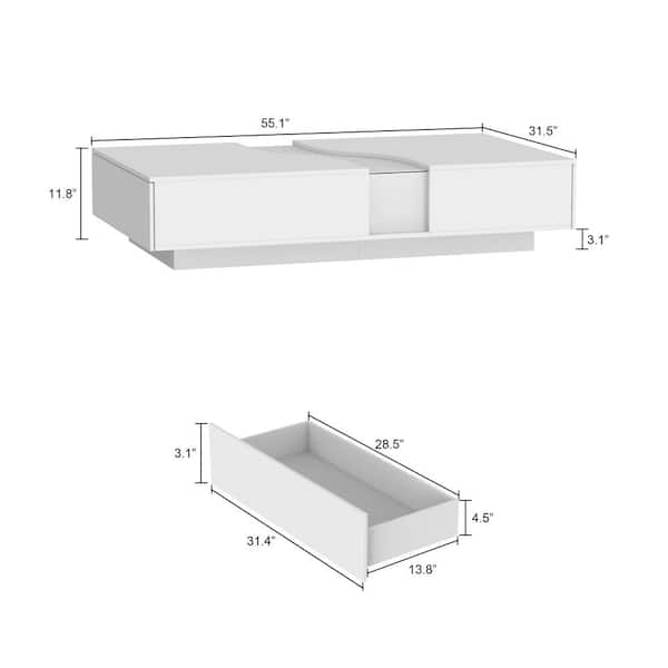 FUFU&GAGA 55.1 in. W White Rectangle Wooden Coffee Table