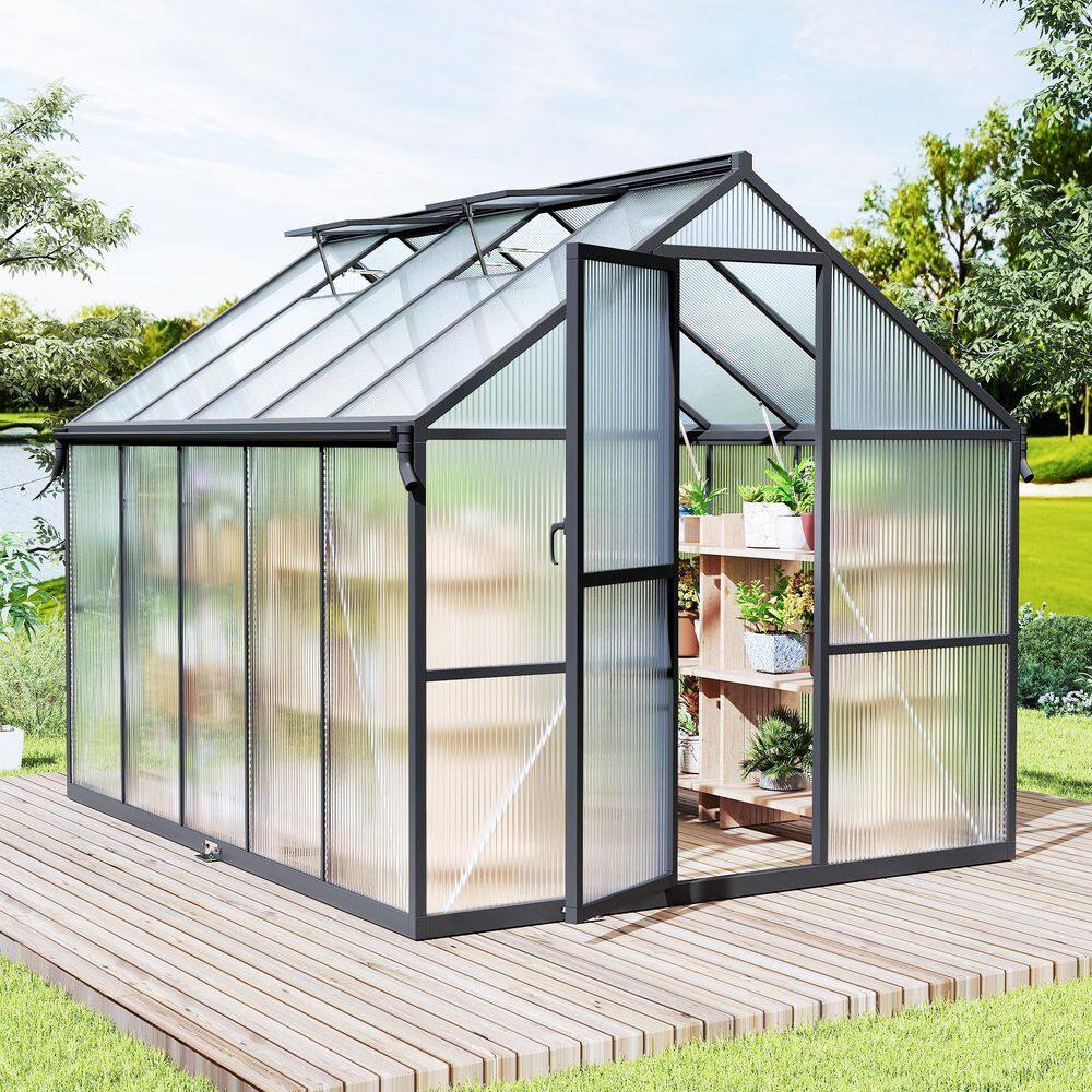Epicpoplar 8 ft. W x 10 ft. D Polycarbonate Greenhouse with Roof