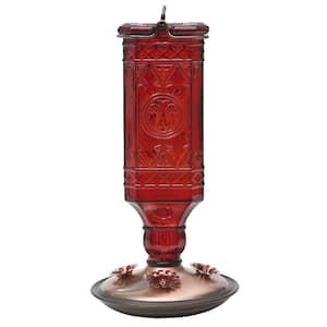 Red Antique Square Decorative Glass Hummingbird Feeder - 24 oz. Capacity