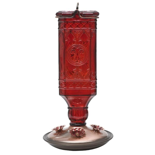 Perky-Pet Red Antique Square Decorative Glass Hummingbird Feeder - 24 oz. Capacity