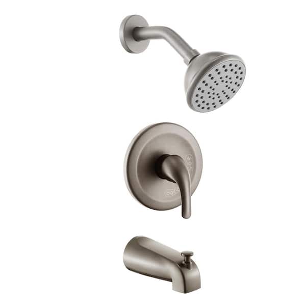 Flynama Single Handle 1-Spray Tub and Shower Faucet with Tub Spout Combo 1.8 GPM in. Brushed Nickel Valve Included