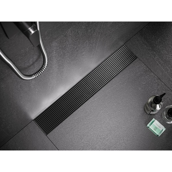 24 in. Linear Stainless Steel Shower Drain with Bar Pattern, Matte Black