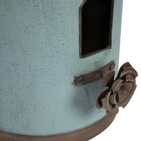 Aqua and Black Iron Freestanding Birdhouse with Flower Perch