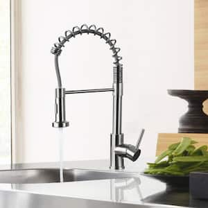 Satico High Arch Gooseneck Single Handle Pull Down Sprayer Kitchen Faucet In Brushed Nickel