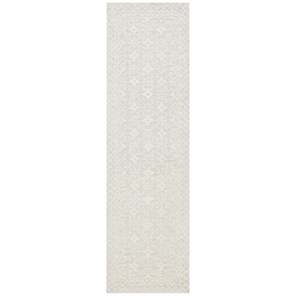 Blossom 2 ft. x 14 ft. Gray/Ivory Border Geometric Runner Rug