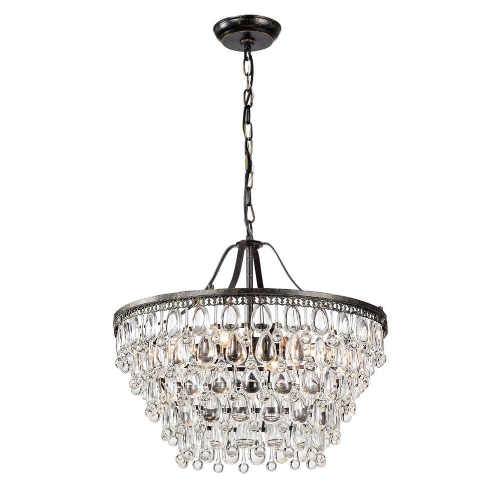 Antique Bronze 6-Light Crystal Teardrop Chandelier
