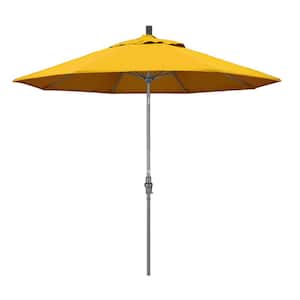 9 ft. Hammertone Grey Aluminum Market Patio Umbrella with Collar Tilt Crank Lift in Yellow Pacifica