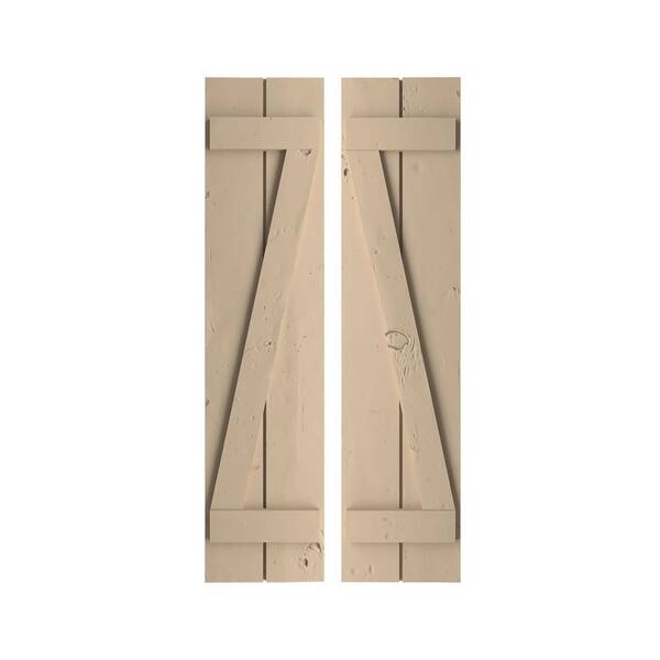 Ekena Millwork 11 in. x 52 in. Timberthane Polyurethane 2-Board Joined Board-n-Batten Knotty Pine Faux Wood Shutters w/Z-Board Pair