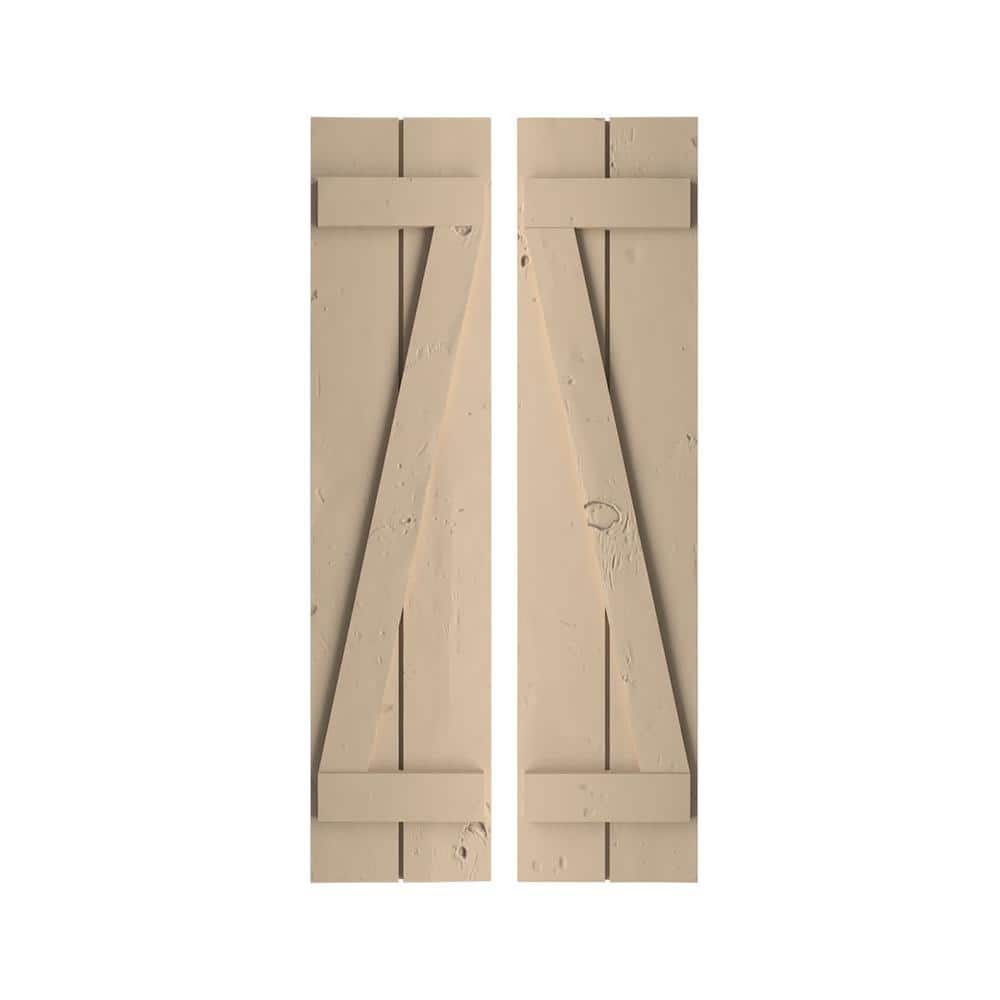 11 in. x 56 in. Timberthane Polyurethane 2-Board Joined Board-n-Batten Knotty Pine Faux Wood Shutters w/Z-Board Pair price history on PriceWatchPro