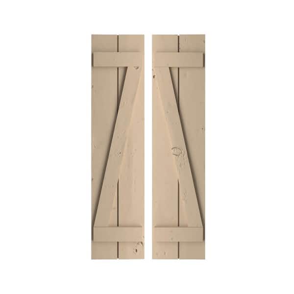 Ekena Millwork 11 in. x 84 in. Timberthane Polyurethane 2-Board Joined Board-n-Batten Knotty Pine Faux Wood Shutters w/Z-Board Pair
