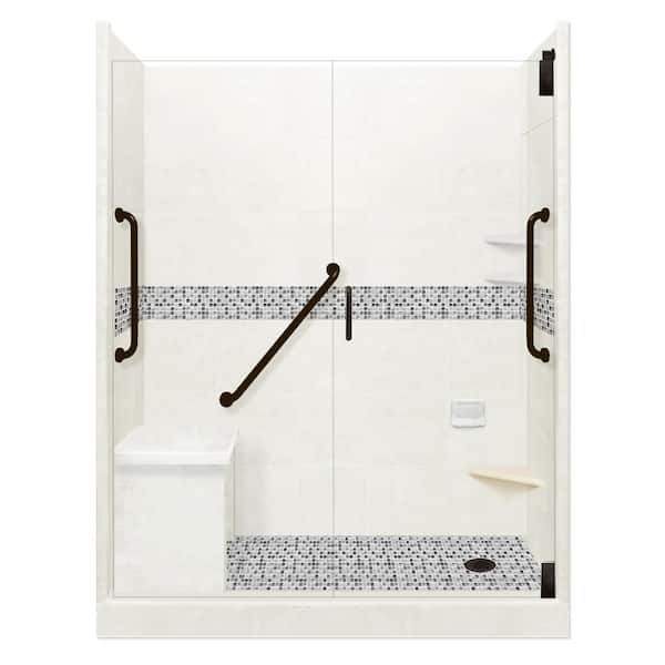 American Bath Factory Del Mar Freedom Grand Hinged 30 in. x 60 in. x 80 in. Right Drain Alcove Shower Kit in Natural Buff and Black Pipe