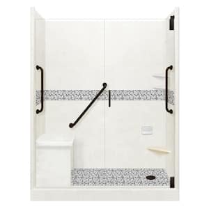 Del Mar Freedom Grand Hinged 32 in. x 60 in. x 80 in. Right Drain Alcove Shower Kit in Natural Buff and Black Pipe