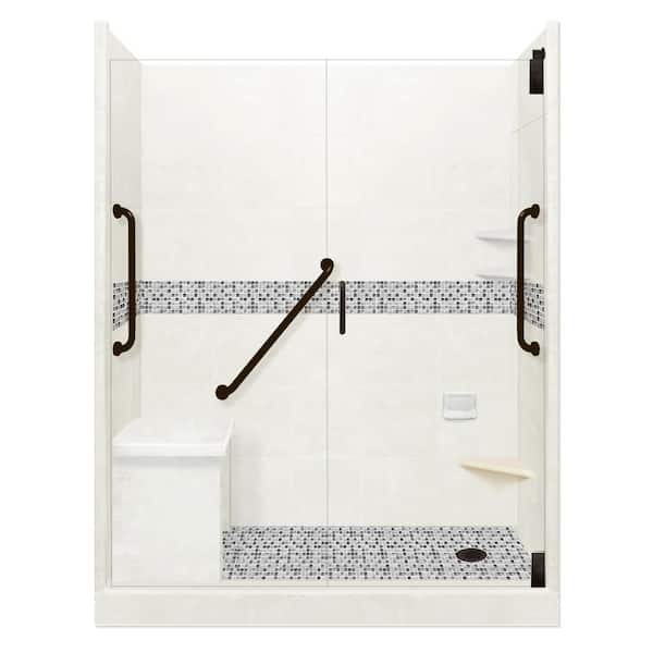American Bath Factory Del Mar Freedom Grand Hinged 32 in. x 60 in. x 80 in. Right Drain Alcove Shower Kit in Natural Buff and Black Pipe