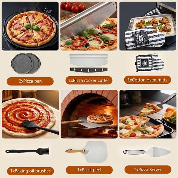 JFVKAF 7-Piece Silver Pizza Peel and Pan Set with Foldable Wooden