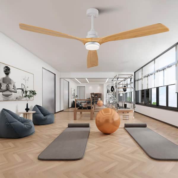 Modern 72 in. Indoor White 3 Solid Wood Blades Downrod Standard Ceiling Fan with Remote and Reversible DC Motor