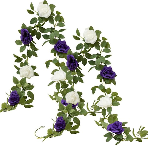 72 in. Purple Artificial Rose Garlands Rose Vines Leaves, 2-Pack
