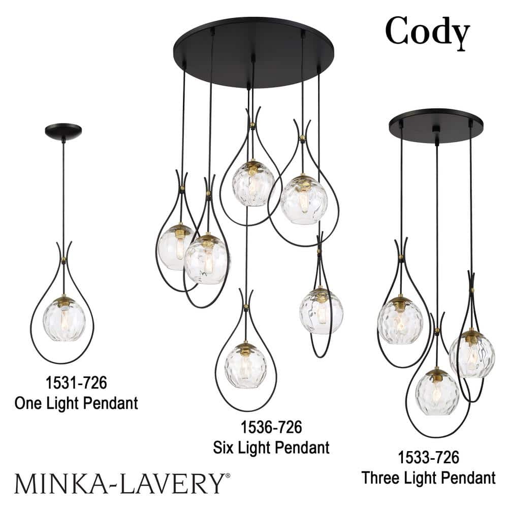 Cody Coal & Soft Brass 6-Light Globe Pendant with Clear Water Glass