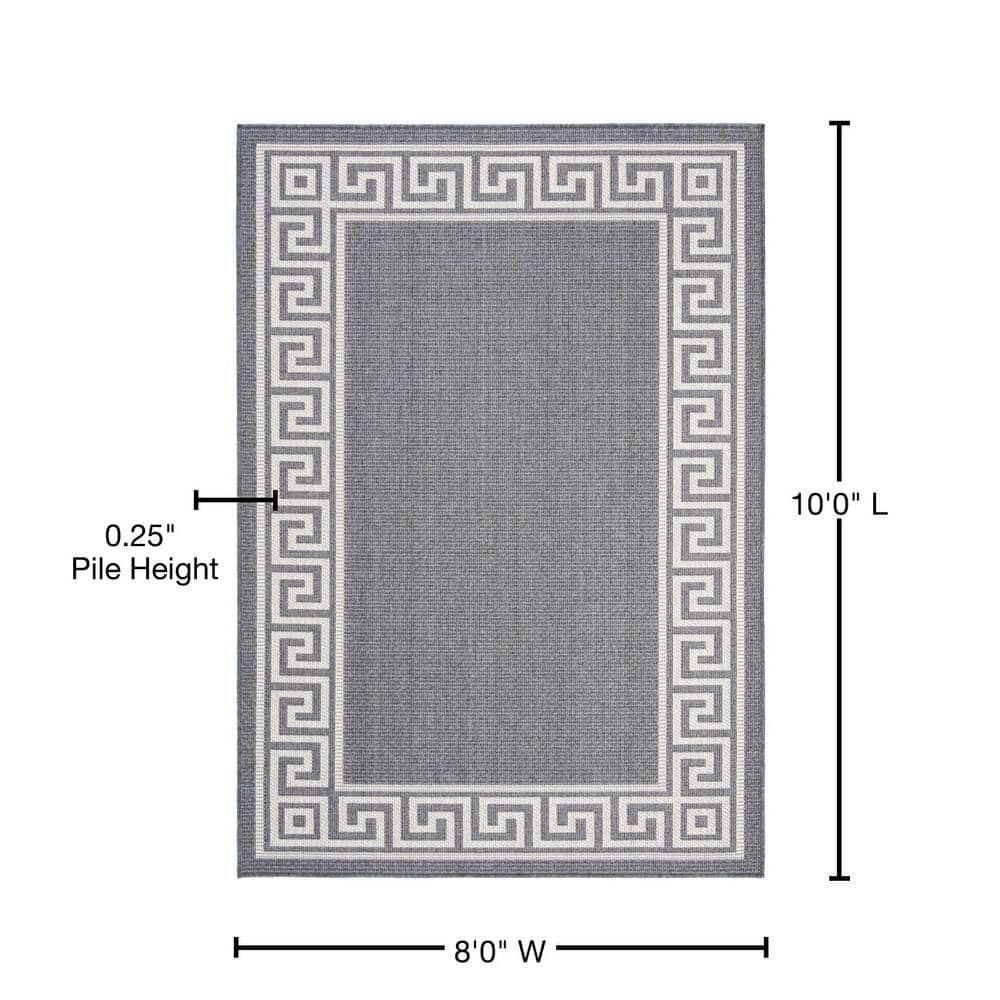 Dark Blue and Ivory Geometric 8' x 10' Synthetic Area Rug
