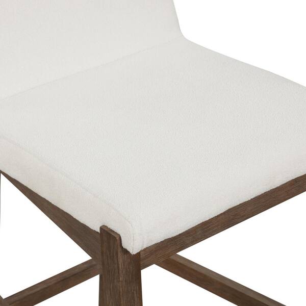 Nathan James - Gracie - Moderno taburete alto con respaldo, silla alta  tapizada con tela de lino natural color blanco y patas de madera cepillada