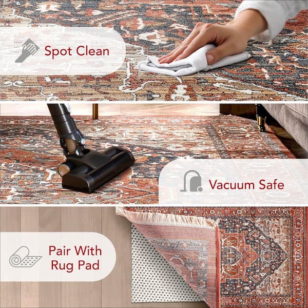 Oliveira Floral Medallion Fringe Red 6 ft. 7 in. x 9 ft. 8 in. Indoor Area Rug