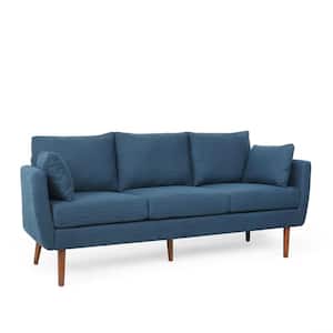 Marengo 76.5 in. Wide Navy Blue and Walnut 3-Seat Square Arm Fabric Straight Fabric Sofa