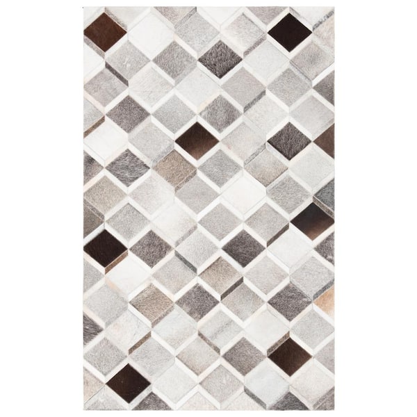 Studio Leather Ivory Gray Doormat 3 ft. x 5 ft. Plaid Area Rug