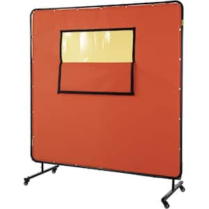 Welding Curtain 6 ft. x 6 ft. Welding Screen with Metal Frame and 4 Wheels Fireproof Fiberglass with Transparent Window