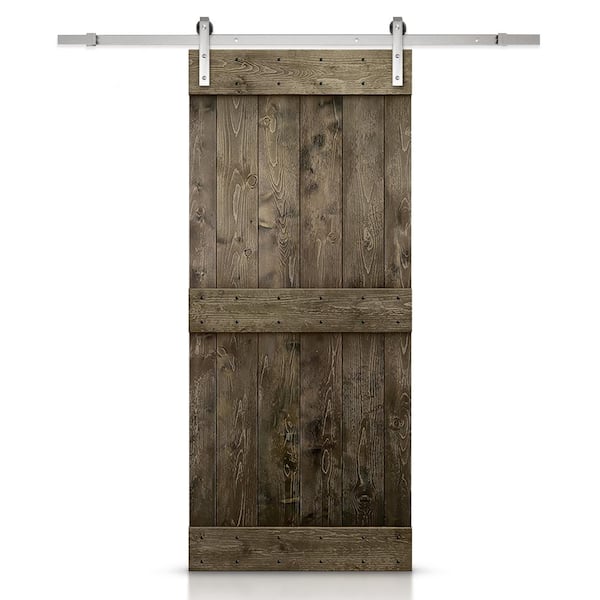 CALHOME Mid-Bar 24 in. x 84 in. Dark Coffee Stained Knotty Pine Wood Interior Sliding Barn Door with Hardware Kit
