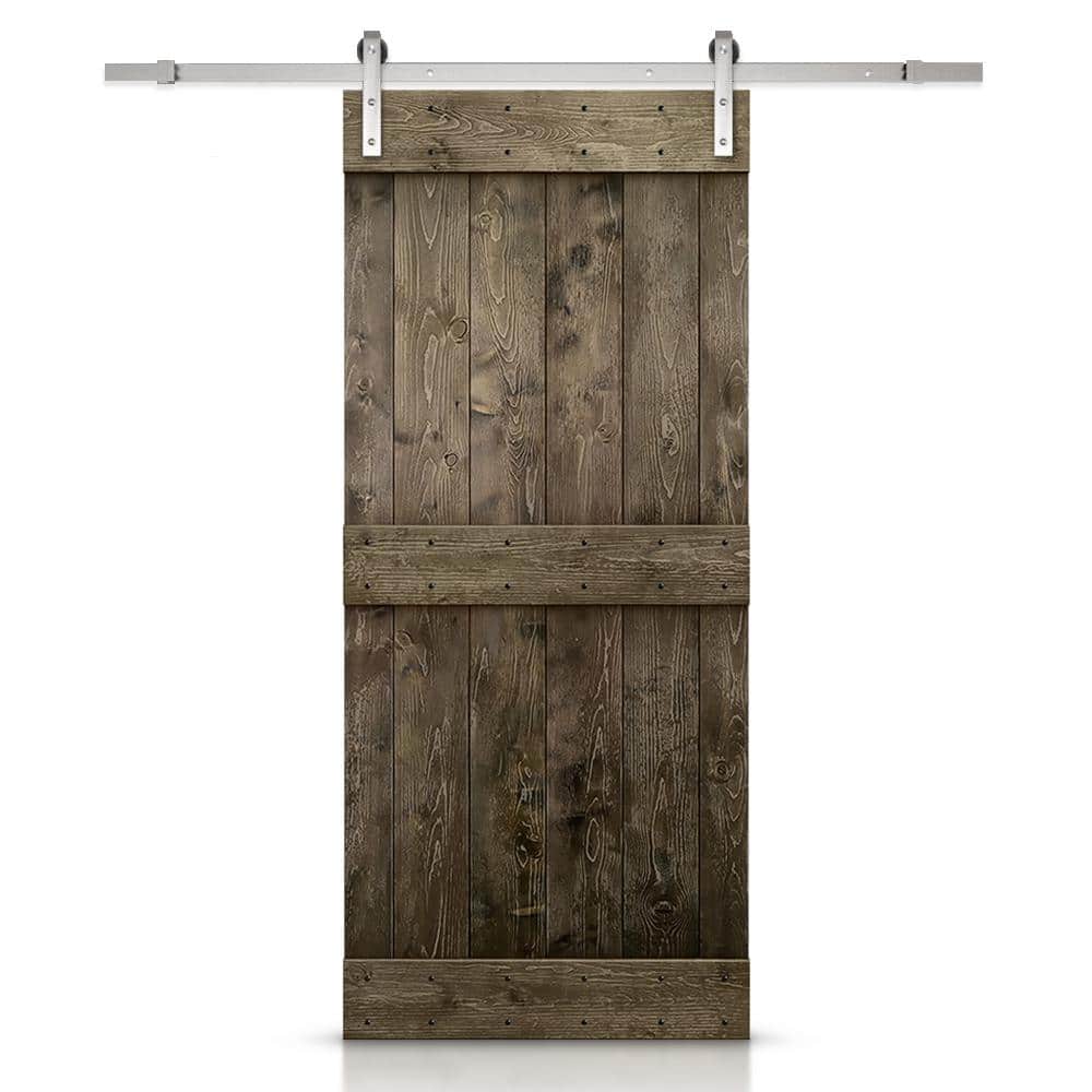 Mid-Bar 30 in. x 84 in. Dark Coffee Stained Knotty Pine Wood Interior Sliding Barn Door with Hardware Kit price history on PriceWatchPro