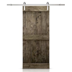 Mid-Bar 30 in. x 84 in. Dark Coffee Stained Knotty Pine Wood Interior Sliding Barn Door with Hardware Kit