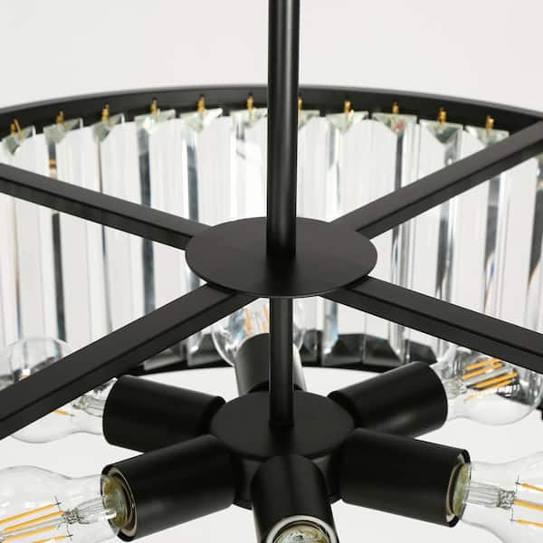 LNC Elvira 6-Light Black Drum Chandelier with Crystal