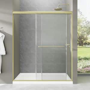 56 - 60 in. W x 70 in. H Semi-Frameless Sliding Shower Door in Brushed Gold With 1/4 in. (6mm) Clear Tempered Glass.